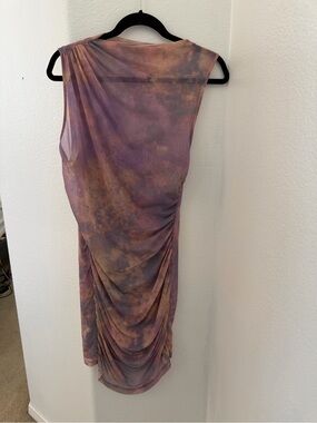 Zara Sleeveless Draped Midi Dress in Purple Tie-Dye